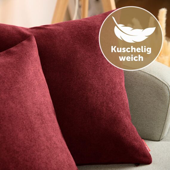 Blumtal 2er Set Kissenbezug 60x60 rot - kuschelige Chenille Kissenbezüge mit verstecktem Reißverschluss, Oekotex Zertifizierte Kissenhülle für Deko-Kissen Sofakissen Polster & Zierkissen