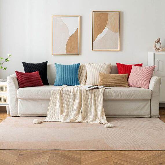 EMEMA Kissenbezug 30x50 cm Kordsamt Kissenbezüge Dekokissen Sofakissen Cord Kissenhülle Zierkissenbezug Kord Dekorative Weiche für Sofa Wohnzimmer Schlafzimmer 2er Set Seeblau