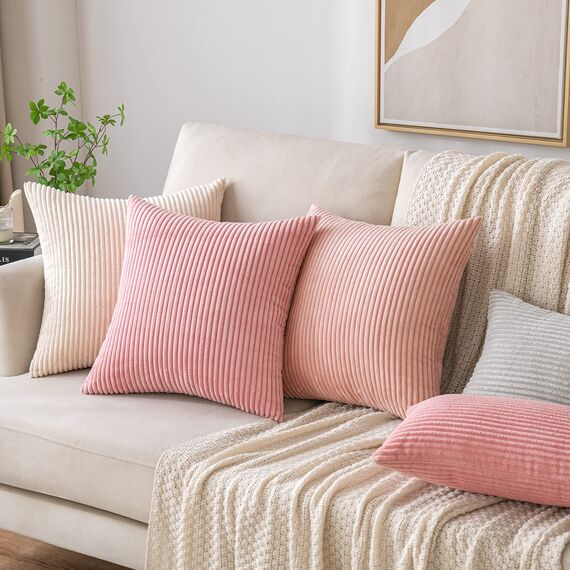 EMEMA Kissenbezug 40x40 cm Kordsamt Kissenbezüge Dekokissen Sofakissen Cord Kissenhülle Zierkissenbezug Kord Dekorative Weiche für Sofa Wohnzimmer Schlafzimmer 2er Set Pfirsich