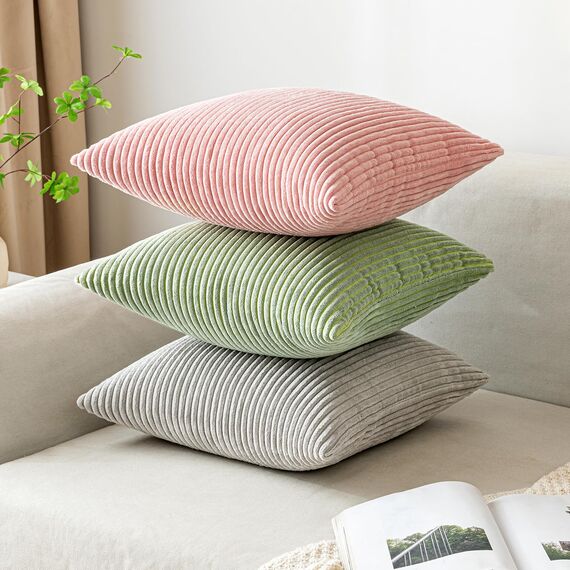 EMEMA Kissenbezug 60x60 cm Kordsamt Kissenbezüge Dekokissen Sofakissen Cord Kissenhülle Zierkissenbezug Kord Dekorative Weiche für Sofa Wohnzimmer Schlafzimmer 2er Set Hellgrau