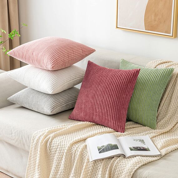 EMEMA Kissenbezug 50x50 cm Kordsamt Kissenbezüge Dekokissen Sofakissen Cord Kissenhülle Zierkissenbezug Kord Dekorative Weiche für Sofa Wohnzimmer Schlafzimmer 2er Set Marmelade