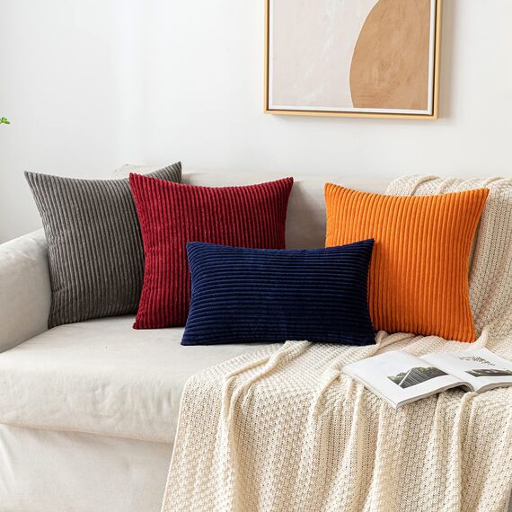 EMEMA Kissenbezug 45x45 cm Weihnachten Kordsamt Kissenbezüge Dekokissen Sofakissen Cord Kissenhülle Zierkissenbezug Kord Dekorative Weiche für Sofa Wohnzimmer Schlafzimmer 2er Set WeinRot