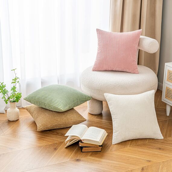 EMEMA Kissenbezug 40x40 cm Weihnachten Kordsamt Kissenbezüge Dekokissen Sofakissen Cord Kissenhülle Zierkissenbezug Kord Dekorative Weiche für Sofa Wohnzimmer Schlafzimmer 2er Set Reines Weiß