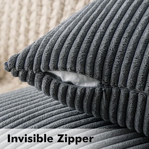 MIULEE 2er Set Kissenbezüge Kord Kissenhülle Dekorative Kissenbezug Sofakissen Couchkissen Dekokissen Zierkissenbezug Deko Kissenhülle mit Verstecktem Reißverschluss 40x40 cm Grau