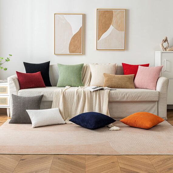 EMEMA Kissenbezug 45x45 cm Weihnachten Kordsamt Kissenbezüge Dekokissen Sofakissen Cord Kissenhülle Zierkissenbezug Kord Dekorative Weiche für Sofa Wohnzimmer Schlafzimmer 2er Set WeinRot