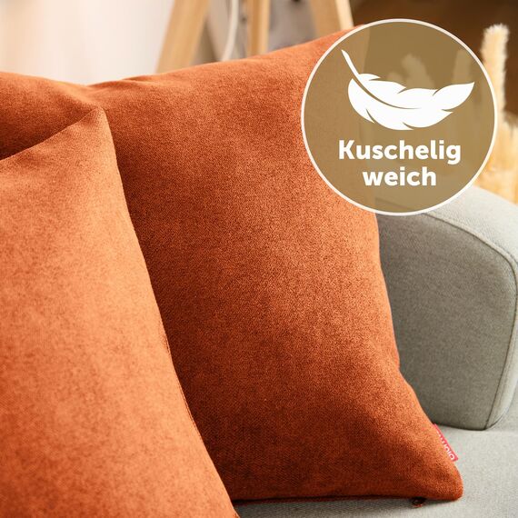 Blumtal 2er Set Kissenbezug 40x60 orange - kuschelige Chenille Kissenbezüge mit verstecktem Reißverschluss, Oekotex Zertifizierte Kissenhülle für Deko-Kissen Sofakissen Polster & Zierkissen