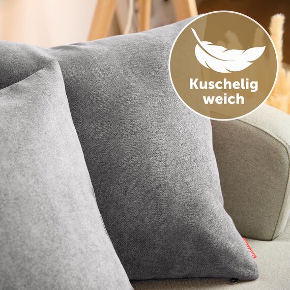 Blumtal 2er Set Kissenbezug 45x45 grau - kuschelige Chenille Kissenbezüge mit verstecktem Reißverschluss, Oekotex Zertifizierte Kissenhülle für Deko-Kissen Sofakissen Polster & Zierkissen