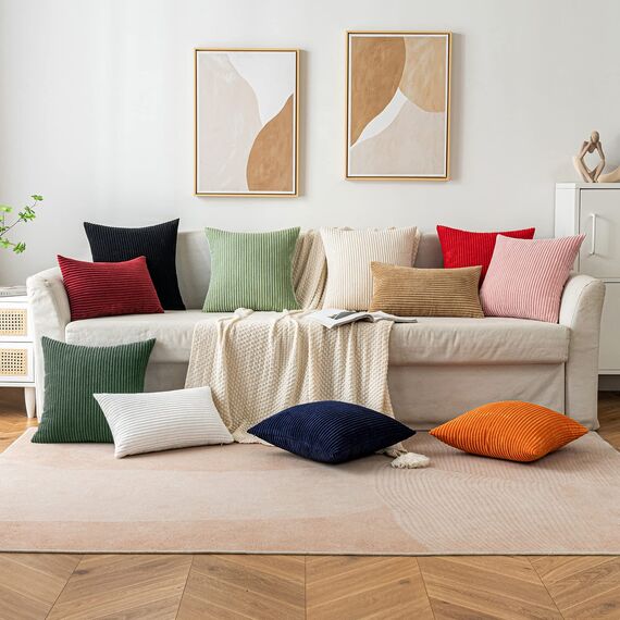 EMEMA Kissenbezug 60x60 cm Kordsamt Kissenbezüge Dekokissen Sofakissen Cord Kissenhülle Zierkissenbezug Kord Dekorative Weiche für Sofa Wohnzimmer Schlafzimmer 2er Set Dunkelgrün