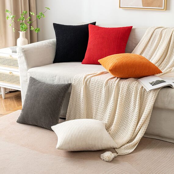 EMEMA Kissenbezug 45x45 cm Weihnachten Kordsamt Kissenbezüge Dekokissen Sofakissen Cord Kissenhülle Zierkissenbezug Kord Dekorative Weiche für Sofa Wohnzimmer Schlafzimmer 2er Set Beige