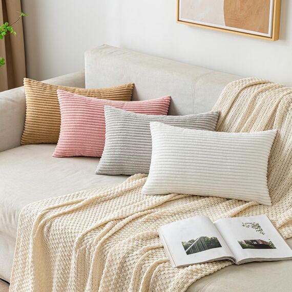 EMEMA Kissenbezug 60x60 cm Kordsamt Kissenbezüge Dekokissen Sofakissen Cord Kissenhülle Zierkissenbezug Kord Dekorative Weiche für Sofa Wohnzimmer Schlafzimmer 2er Set Hellgrau