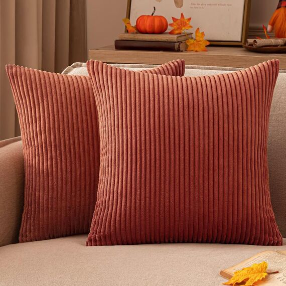 EMEMA Kissenbezug 50x50 cm Herbst Kordsamt Kissenbezüge Dekokissen Sofakissen Cord Kissenhülle Zierkissenbezug Kord Dekorative Weiche für Sofa Wohnzimmer Schlafzimmer 2er Set Karamell
