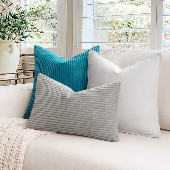 MIULEE 2er Set Kissenbezüge Kord Kissenhülle Dekorative Kissenbezug Sofakissen Couchkissen Dekokissen Zierkissenbezug Deko Kissenhülle mit Verstecktem Reißverschluss 50x50cm 20x20in Blauer See