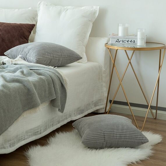 MIULEE 2er Set Kissenbezüge Kord Kissenhülle Dekorative Kissenbezug Sofakissen Couchkissen Dekokissen Zierkissenbezug Deko Kissenhülle mit Verstecktem Reißverschluss 40x40 cm Hellgrau