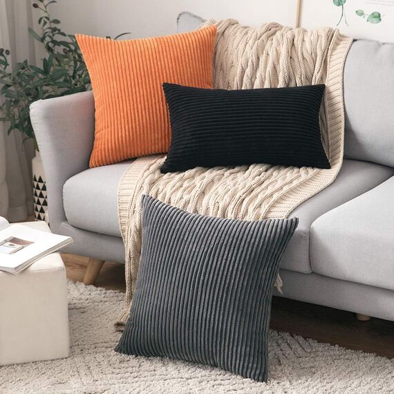 MIULEE 2er Set Kissenbezüge Kord Kissenhülle Dekorative Kissenbezug Sofakissen Couchkissen Dekokissen Zierkissenbezug Deko Kissenhülle mit Verstecktem Reißverschluss 50x50 cm Orange