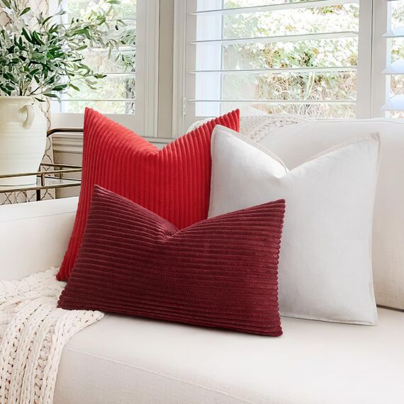 MIULEE 2er Set Kissenbezüge Kord Kissenhülle Dekorative Kissenbezug Sofakissen Couchkissen Dekokissen Zierkissenbezug Deko Kissenhülle mit Verstecktem Reißverschluss 50x50 cm WeinRot