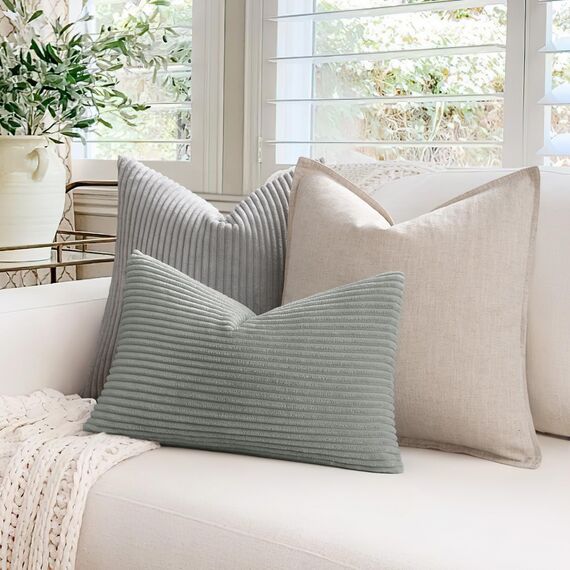 MIULEE 2er Set Kissenbezüge Kord Kissenhülle Dekorative Kissenbezug Sofakissen Couchkissen Dekokissen Zierkissenbezug Kuschelkissen für Sofa Schlafzimmer Wohnzimmer 40x40 cm Grau Grün