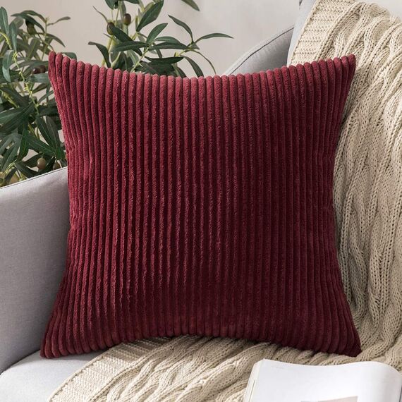 MIULEE 2er Set Kissenbezüge Kord Kissenhülle Dekorative Kissenbezug Sofakissen Couchkissen Dekokissen Zierkissenbezug Deko Kissenhülle mit Verstecktem Reißverschluss 50x50 cm WeinRot