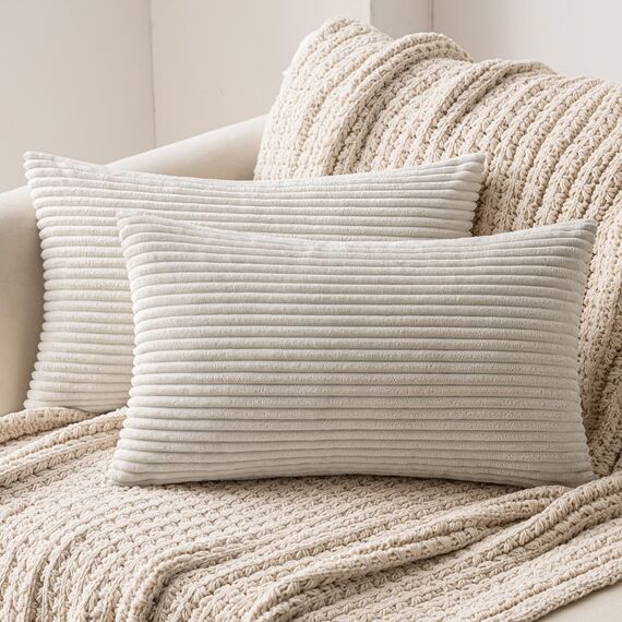 MIULEE 2er Set Kissenbezüge Kord Kissenhülle Dekorative Kissenbezug Sofakissen Couchkissen Dekokissen Zierkissenbezug Deko Kissenhülle mit Verstecktem Reißverschluss 40x80 cm Beige