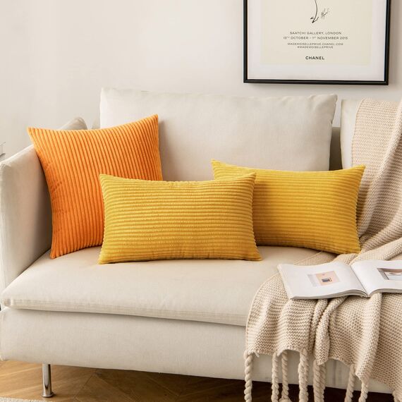 MIULEE 2er Set Kissenbezüge Kord Kissenhülle Dekorative Kissenbezug Sofakissen Couchkissen Dekokissen Zierkissenbezug Kuschelkissen für Sofa Schlafzimmer Wohnzimmer 45x45 cm Senfgelb