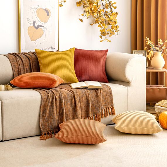 EMEMA Kissenbezug 50x50 cm Herbst Kordsamt Kissenbezüge Dekokissen Sofakissen Cord Kissenhülle Zierkissenbezug Kord Dekorative Weiche für Sofa Wohnzimmer Schlafzimmer 2er Set Helles-Gelb