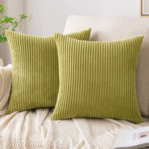 EMEMA Kissenbezug 40x40 cm Kordsamt Kissenbezüge Dekokissen Sofakissen Cord Kissenhülle Zierkissenbezug Kord Dekorative Weiche für Sofa Wohnzimmer Schlafzimmer 2er Set Grasgrün
