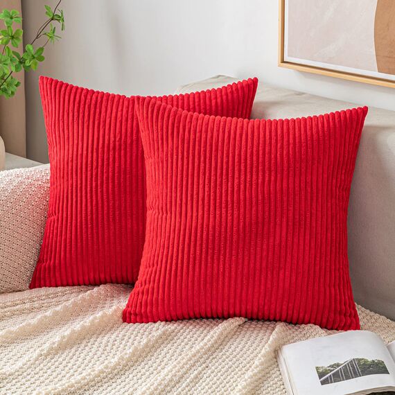 EMEMA Kissenbezug 45x45 cm Weihnachten Kordsamt Kissenbezüge Dekokissen Sofakissen Cord Kissenhülle Zierkissenbezug Kord Dekorative Weiche für Sofa Wohnzimmer Schlafzimmer 2er Set Rot