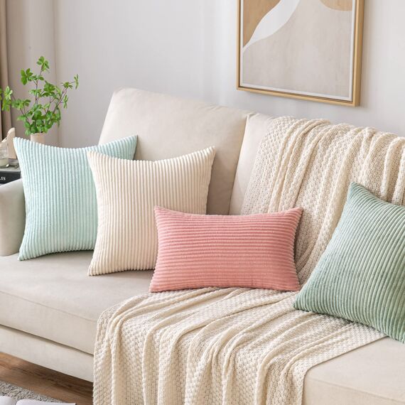 EMEMA Kissenbezug 40x40 cm Kordsamt Kissenbezüge Dekokissen Sofakissen Cord Kissenhülle Zierkissenbezug Kord Dekorative Weiche für Sofa Wohnzimmer Schlafzimmer 2er Set Hellgrün