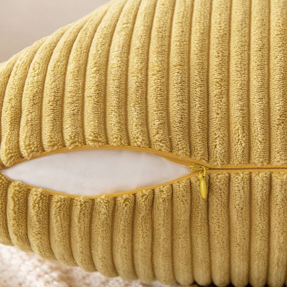 EMEMA Kissenbezug 50x50 cm Herbst Kordsamt Kissenbezüge Dekokissen Sofakissen Cord Kissenhülle Zierkissenbezug Kord Dekorative Weiche für Sofa Wohnzimmer Schlafzimmer 2er Set Strohgelb