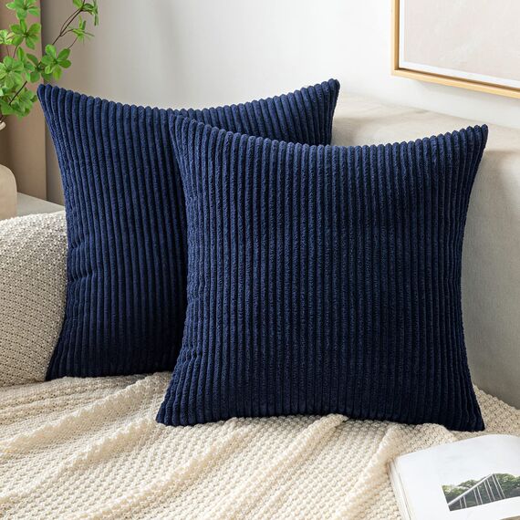EMEMA Kissenbezug 40x40 cm Kordsamt Kissenbezüge Dekokissen Sofakissen Cord Kissenhülle Zierkissenbezug Kord Dekorative Weiche für Sofa Wohnzimmer Schlafzimmer 2er Set Navy Blau