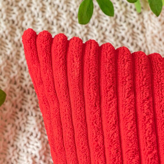 EMEMA Kissenbezug 50x50 cm Weihnachten Kordsamt Kissenbezüge Dekokissen Sofakissen Cord Kissenhülle Zierkissenbezug Kord Dekorative Weiche für Sofa Wohnzimmer Schlafzimmer 2er Set Rot