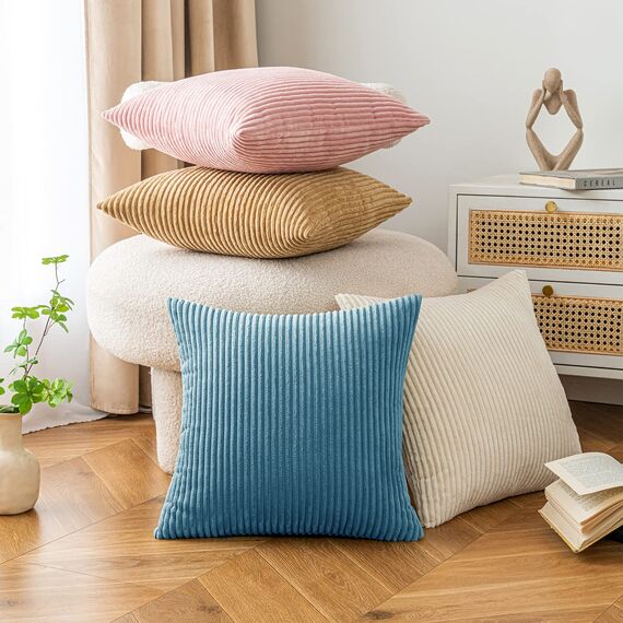 EMEMA Kissenbezug 40x40 cm Kordsamt Kissenbezüge Dekokissen Sofakissen Cord Kissenhülle Zierkissenbezug Kord Dekorative Weiche für Sofa Wohnzimmer Schlafzimmer 2er Set Seeblau