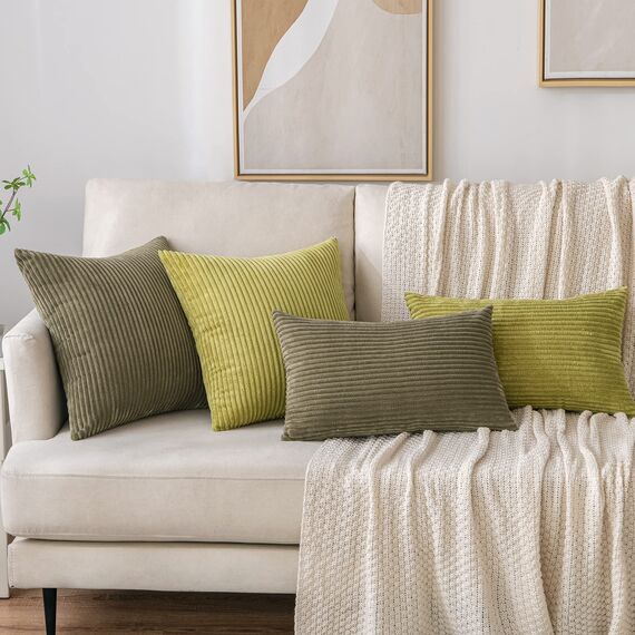 EMEMA Kissenbezug 40x40 cm Kordsamt Kissenbezüge Dekokissen Sofakissen Cord Kissenhülle Zierkissenbezug Kord Dekorative Weiche für Sofa Wohnzimmer Schlafzimmer 2er Set Grasgrün