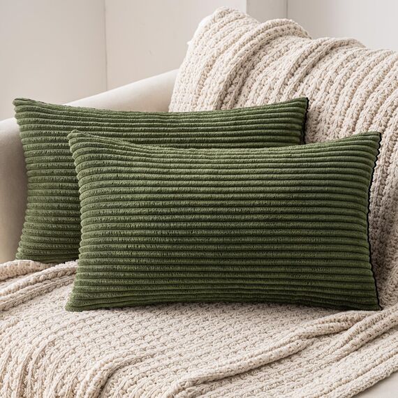 MIULEE Kissenbezüge Kordsamt Kissenbezug Zierkissenbezug Dekokissen Sofakissen Kord 2er Set Kissenhülle Dekorative Zierkissenbezüge Kissen für Sofa Couch Zuhause Wohnzimmer 40x60 cm helles Olivgrün