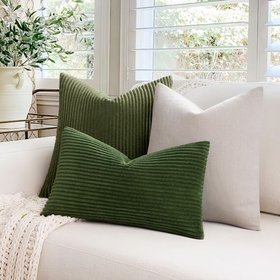 MIULEE Kissenbezüge Kordsamt Kissenbezug Zierkissenbezug Dekokissen Sofakissen Kord 2er Set Kissenhülle Dekorative Zierkissenbezüge Kissen für Sofa Couch Zuhause Wohnzimmer 40x60 cm helles Olivgrün