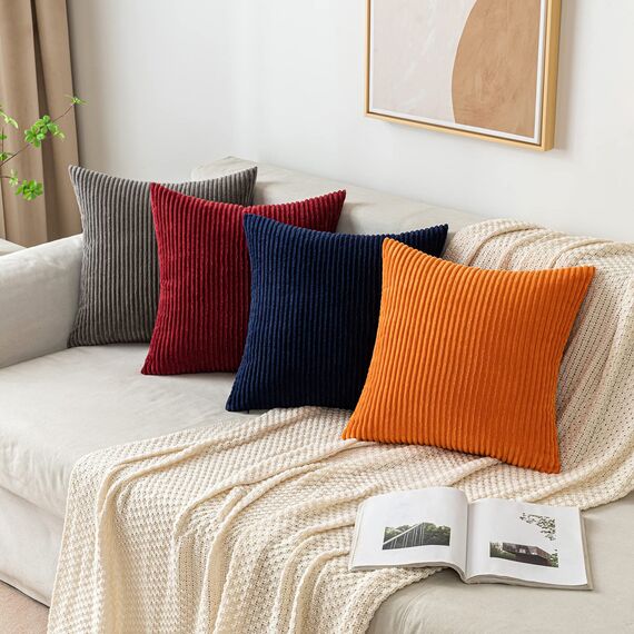 EMEMA Kissenbezug 40x40 cm Kordsamt Kissenbezüge Dekokissen Sofakissen Cord Kissenhülle Zierkissenbezug Kord Dekorative Weiche für Sofa Wohnzimmer Schlafzimmer 2er Set Navy Blau