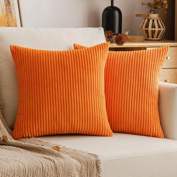 EMEMA Kissenbezug 40x40 cm Herbst Kordsamt Kissenbezüge Dekokissen Sofakissen Cord Kissenhülle Zierkissenbezug Kord Dekorative Weiche für Sofa Wohnzimmer Schlafzimmer 2er Set Orange