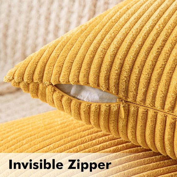 MIULEE 2er Set Kissenbezüge Kord Kissenhülle Dekorative Kissenbezug Sofakissen Couchkissen Dekokissen Zierkissenbezug Kuschelkissen für Sofa Schlafzimmer Wohnzimmer 50x50 cm Senfgelb