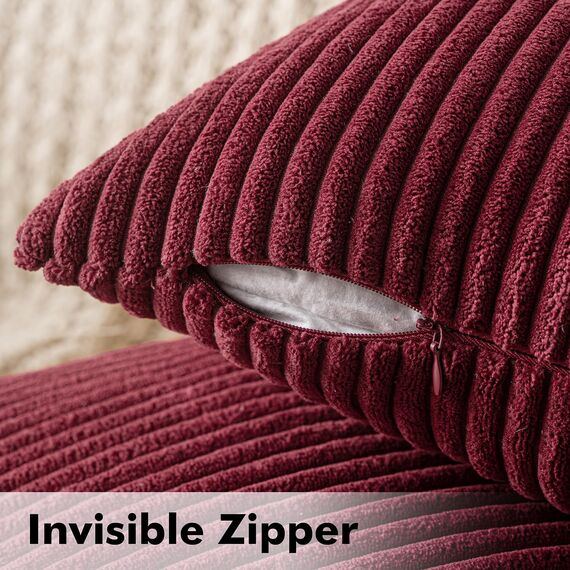 MIULEE 2er Set Kissenbezüge Kord Kissenhülle Dekorative Kissenbezug Sofakissen Couchkissen Dekokissen Zierkissenbezug Deko Kissenhülle mit Verstecktem Reißverschluss 40x40 cm WeinRot