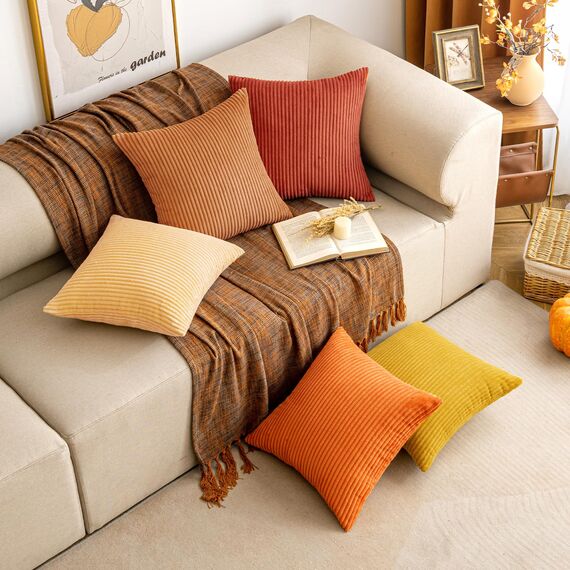 EMEMA Kissenbezug 30x50 cm Herbst Kordsamt Kissenbezüge Dekokissen Sofakissen Cord Kissenhülle Zierkissenbezug Kord Dekorative Weiche für Sofa Wohnzimmer Schlafzimmer 2er Set Helles-Gelb