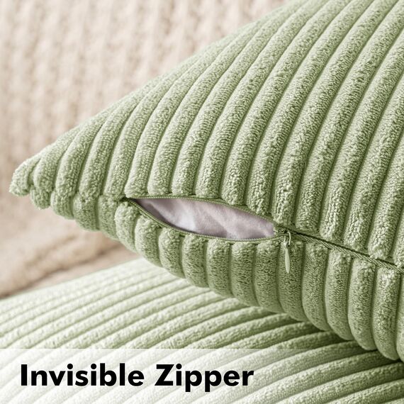 MIULEE 2er Set Kissenbezüge Kord Kissenhülle Dekorative Kissenbezug Sofakissen Couchkissen Dekokissen Zierkissenbezug Deko Kissenhülle mit Verstecktem Reißverschluss 40x80 cm Bohnengrün