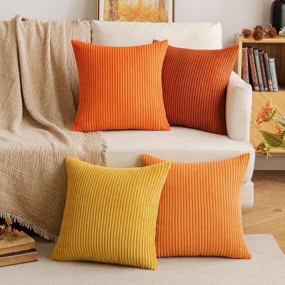 EMEMA Kissenbezug 30x50 cm Herbst Kordsamt Kissenbezüge Dekokissen Sofakissen Cord Kissenhülle Zierkissenbezug Kord Dekorative Weiche für Sofa Wohnzimmer Schlafzimmer 2er Set Strohgelb