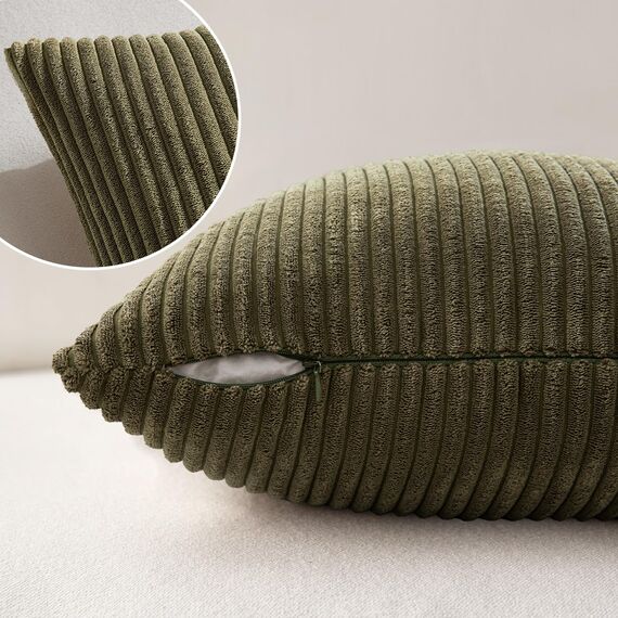 MIULEE 2er Set Kissenbezüge Kord Kissenhülle Dekorative Kissenbezug Sofakissen Couchkissen Dekokissen Zierkissenbezug Deko Kissenhülle mit Verstecktem Reißverschluss 40x40 cm Olivgrün