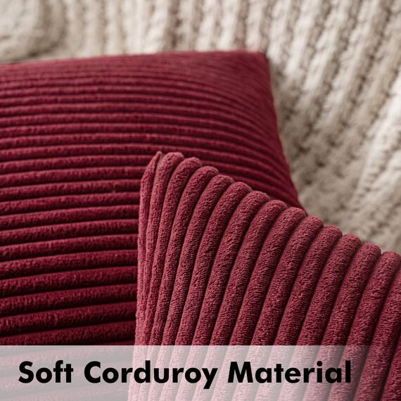 MIULEE 2er Set Kissenbezüge Kord Kissenhülle Dekorative Kissenbezug Sofakissen Couchkissen Dekokissen Zierkissenbezug Deko Kissenhülle mit Verstecktem Reißverschluss 40x40 cm WeinRot