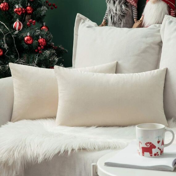 MIULEE 2er Set Kissenbezug Kissenhülle Dekorative Dekokissen Sofakissen Quadrat Wurfkissenbezug mit Verstecktem Reißverschluss Sofa Schlafzimmer 12x12 Zoll 30x30 cm Creme weiß