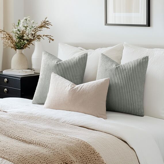 MIULEE 2er Set Kissenbezüge Kord Kissenhülle Dekorative Kissenbezug Sofakissen Couchkissen Dekokissen Zierkissenbezug Kuschelkissen für Sofa Schlafzimmer Wohnzimmer 50x50 cm Grau Grün