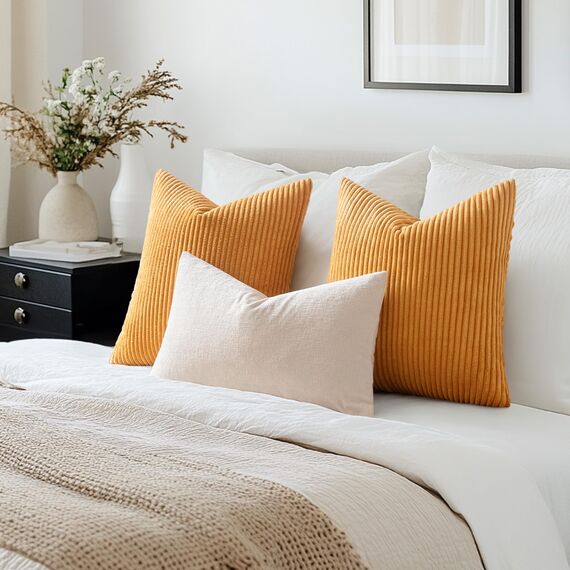 MIULEE 2er Set Kissenbezüge Kord Kissenhülle Dekorative Kissenbezug Sofakissen Couchkissen Dekokissen Zierkissenbezug Deko Kissenhülle mit Verstecktem Reißverschluss 40x40cm 16x16in Orange gebrannt
