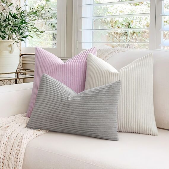 MIULEE 2er Set Kissenbezüge Kord Kissenhülle Dekorative Kissenbezug Sofakissen Couchkissen Dekokissen Zierkissenbezug Deko Kissenhülle mit Verstecktem Reißverschluss 30x50 cm Reines Weiß