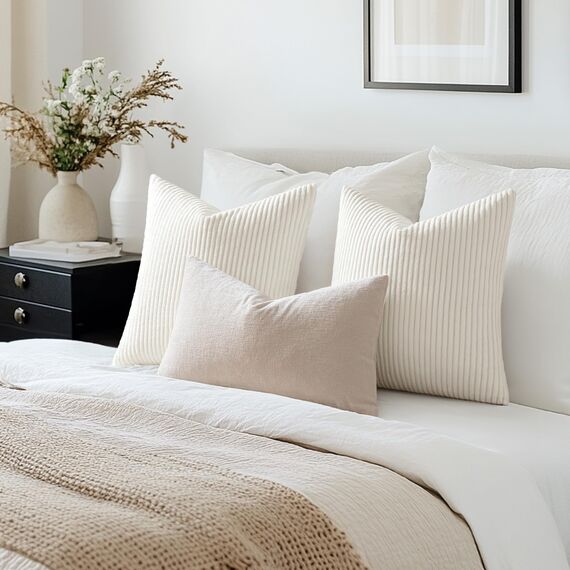 MIULEE 2er Set Kissenbezüge Kord Kissenhülle Dekorative Kissenbezug Sofakissen Couchkissen Dekokissen Zierkissenbezug Deko Kissenhülle mit Verstecktem Reißverschluss 50x50 cm Reines Weiß