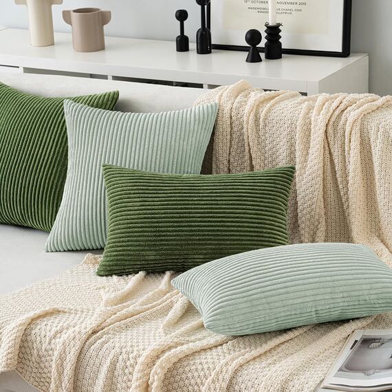 MIULEE 2er Set Kissenbezüge Kordsamt Kissenbezug Zierkissenbezug Dekokissen Sofakissen Kord Kissenhülle Dekorative Zierkissenbezüge Kissen für Sofa Sessel Zuhause Schlafzimmer 50x50cm Matcha Grün