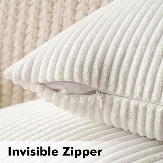 MIULEE 2er Set Kissenbezüge Kord Kissenhülle Dekorative Kissenbezug Sofakissen Couchkissen Dekokissen Zierkissenbezug Deko Kissenhülle mit Verstecktem Reißverschluss 40x40 cm Reines Weiß